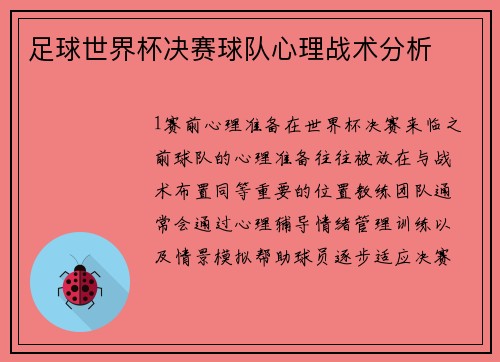 足球世界杯决赛球队心理战术分析